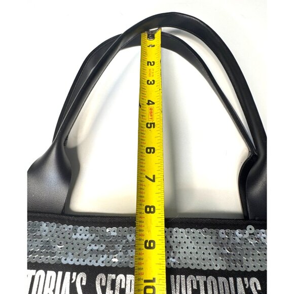 Victorias Secret Large Sequin Tote Bag Black & Silver With Zip Closure - Picture 9 of 10